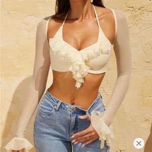 Oh Polly Ruffle Flare Long Sleeve Mesh top
